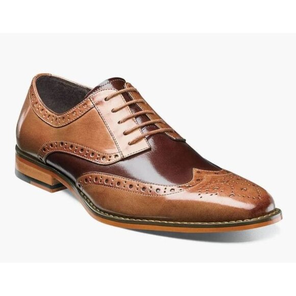 Men\'s Classic Brown & Tan Leather Wingtip Oxford Dress Shoes Size 8
